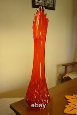 L. E. Smith MCM 27 Tall Swung Simplicity Diamond Cut Red Tall Floor Mantel Vase