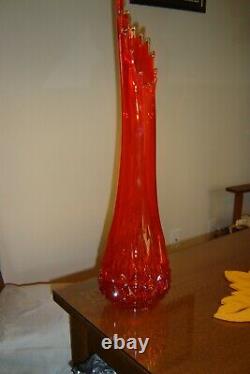 L. E. Smith MCM 27 Tall Swung Simplicity Diamond Cut Red Tall Floor Mantel Vase