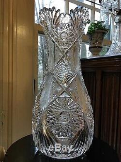 L. Straus & Sons Cut Glass Electra 16 American Brilliant Vase c. 1900