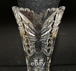 Large 12 Irving American Brilliant Cut Glass Vase in Butterfly 556 Motif ABP