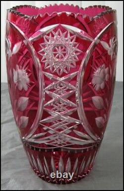 Large 12 Lausitzer Glas Bleikristall Red Cut Glass Vase 24%PbO GDR Germany