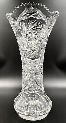 Large 14 American Brilliant Period ABP Cut Glass Vase