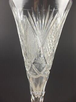 Large 18 American Brilliant Cut Glass Trumpet Vase Diamond Fan & Star (! @@a6)