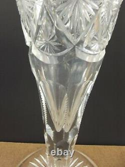 Large 18 American Brilliant Cut Glass Trumpet Vase Diamond Fan & Star (! @@a6)