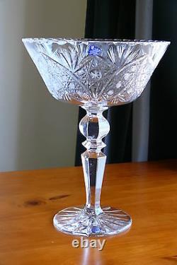 Large 24% Lead Crystal Pedestal Bowl / Fruit Vase, Hand Cut, Lace Pattern