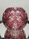 Large 7 Rose Bowl Globe Brilliant Cranberry Red/pink Cut To Clear Glass Crystal