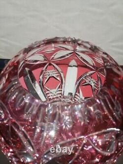 Large 7 Rose Bowl Globe Brilliant Cranberry Red/Pink Cut to clear Glass Crystal