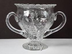 Large Antique American Brilliant Cut Glass Loving Cup Vase, Signed Hawkes