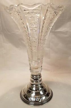 Large Antique Cut Glass & Signed Sterling Silver Austro-Hungarian Vase
