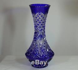 Large BLUE DECORATIVE VASE, 40 cm Tall, Cut to clear Overlay Cased Crystal