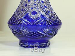 Large BLUE DECORATIVE VASE, 40 cm Tall, Cut to clear Overlay Cased Crystal