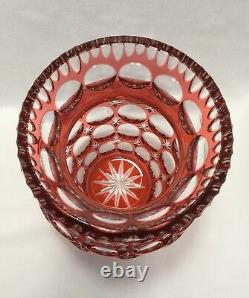 Large Bohemian Hungary Crystal Cranberry Cut To Clear Thumb Print Vase. #1469