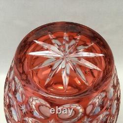 Large Bohemian Hungary Crystal Cranberry Cut To Clear Thumb Print Vase. #1469