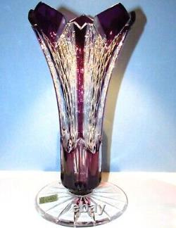 Large CAESAR CRYSTAL Purple Vase Hand Cut to Clear Overlay Czech Bohemia Cased
