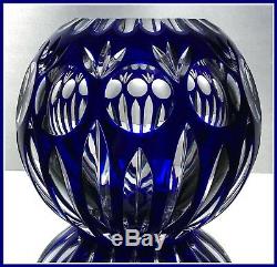 Large COBALT BLUE Rose Bowl Vase CUT TO CLEAR CRYSTAL Nachtmann GERMANY Bamberg