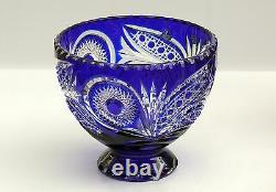 Large CRYSTAL BOWL /FRUIT VASE 21x24 cm, BLUE Cut to clear overlay, RUSSIA, New