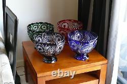 Large CRYSTAL BOWL /FRUIT VASE 21x24 cm, BLUE Cut to clear overlay, RUSSIA, New