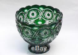 Large CRYSTAL BOWL /FRUIT VASE 21x24 cm GREEN Cut to clear overlay, RUSSIA, New