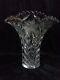 Large Cut Glass Wide Mouth Vase 9 X 7.5 Flower Pattern