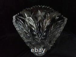 Large Cut Glass Wide Mouth Vase 9 x 7.5 Flower Pattern