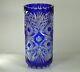Large Decorative Vase Icy, 38 Cm Tall, Blue Cut To Clear Overlay Cased Crystal