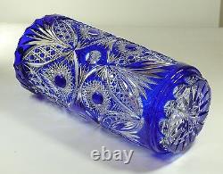 Large DECORATIVE VASE ICY, 38 cm Tall, BLUE Cut to clear Overlay Cased Crystal