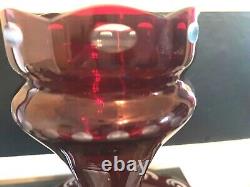 Large Egermann Bohemia Ruby Red Cut to Clear Stag & Castle Epergne 2 Pieces