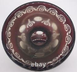 Large Egermann Czech Bohemian Etched Glass Ruby Red Cut To Clear 1ft+ Vase