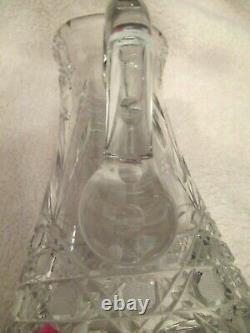 Large Fancy Heavy Cut Glass Crystal Vase with Handel Scalloped Sawtooth Lip
