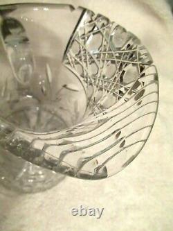Large Fancy Heavy Cut Glass Crystal Vase with Handel Scalloped Sawtooth Lip