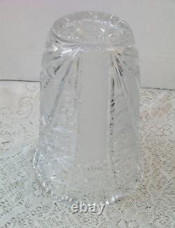 Large Heavy Vtg Pinwheel Starburst Brilliant Cut Glass Vase with Sawtooth Rim 11