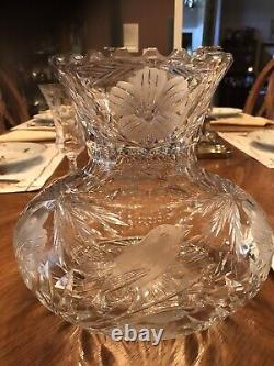 Large L. Straus & Sons NY SONGBIRD WITH FLOWERS ABP Cut Glass FLOWER CENTER