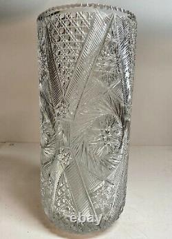 Large MINT Antique Brilliant Cut Glass Umbrella Stand Jar Vase Cane Holder 17