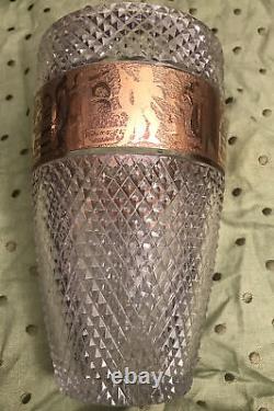 Large Moser Diamond Cut Crystal Gold Gilded Warriors Karlsbad Bohemia Glass Vase