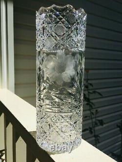 Large Round Antique Vintage American Brilliant Cut Crystal Vase