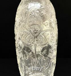 Large Stevens and Williams English Cut Glass Vase, Leaves and Flowers, c1910