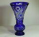 Large Vase Tulip 36 Cm Tall, Blue Cut To Clear Overlay Cased Crystal Russia