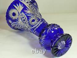 Large VASE TULIP 36 cm tall, BLUE Cut to clear Overlay Cased Crystal RUSSIA