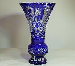 Large VASE TULIP 36 cm tall, BLUE Cut to clear Overlay Cased Crystal RUSSIA