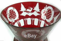 Large Vintage Bohemian Cut To Clear Ruby Red Glass Pedestal Vase by Egermann