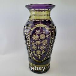 Large Vintage Bohemian Flash Cut Purple Vase With Flower Decoration 38.5cm High