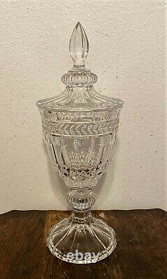 Large Vintage Heavy Cut Crystal Pedestal Urn Jar Vase with Lid 16