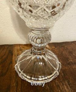 Large Vintage Heavy Cut Crystal Pedestal Urn Jar Vase with Lid 16