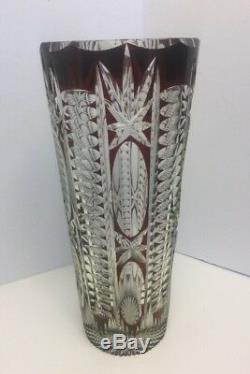 Large Vintage Ruby Glass Red Cut Bohemian Glass Vase