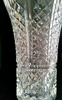 Large Waterford Clear Crystal Flared Vase Diamond Cut 10 H Signed