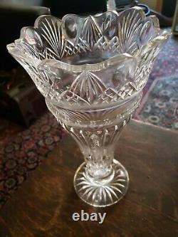 Large Waterford Princess Vase Cut Crystal Gothic Mark Centerpiece 12 1/2