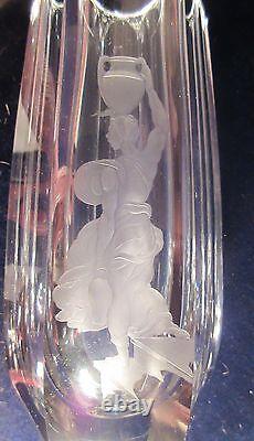 Large antique hand engraved figural Baccarat French cut clear crystal glass vase