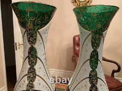 Large pair Of Bohemian Moser Cut Glass Portrait Vases, 19 C. 18 Inch Tall