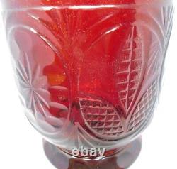 Late 1800's 11 Bohemian Chalice Vase Red & Uranium Green Blown & Cut Lobmyer