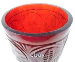 Late 1800's 11 Bohemian Chalice Vase Red & Uranium Green Blown & Cut Lobmyer